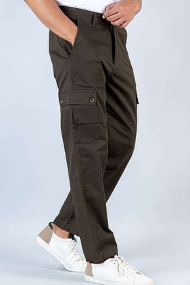 Buy TISTABENE Dark Olive Solid Cotton Relaxed Fit Men's Cargo Pants