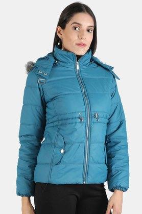 Plain Blend Poly Hood Womens Jacket