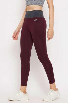 Buy CLOVIA Purple High Rise Active Tights in Plum Colour with Side