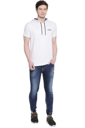 Mufti white slim fit hooded shirt hot sale