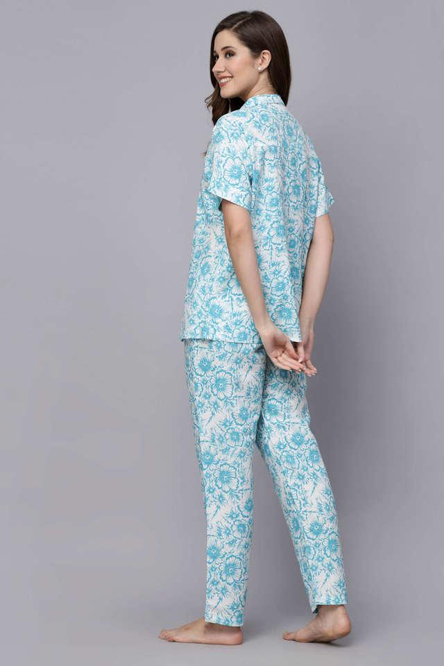 Derya Night Suit | Blue floral print night suit | Untung