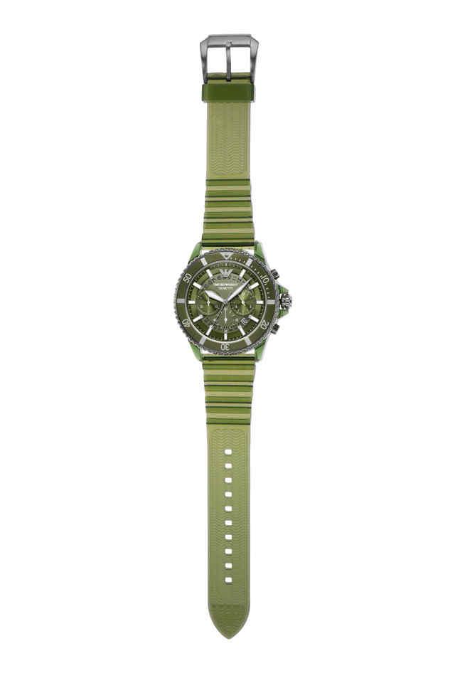 Buy EMPORIO ARMANI Quartz 44 mm Olive Dial Rubber Chronograph