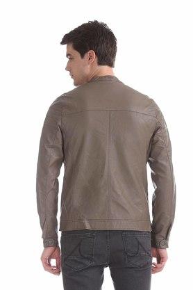 Buy ARROW SPORT Light Khaki Mens Brown Zip Pocket Stand Neck