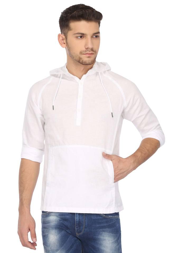 Buy MUFTI White Mens Hooded Slub Shirt Shoppers Stop