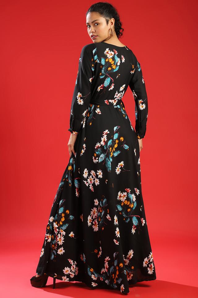 Tokyo talkies black printed best sale maxi dress