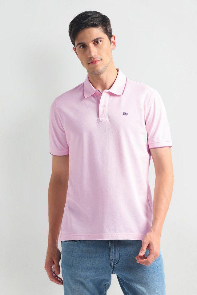 Buy ARROW SPORT Pink Solid Cotton Blend Polo Men s T Shirt Shoppers Stop