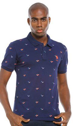 Buy U.S. POLO ASSN. Blue Printed Cotton Stretch Slim Fit Mens T