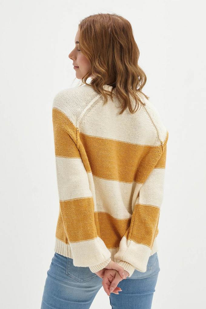 Buy AMERICAN EAGLE Mustard Stripes Cotton Round Neck