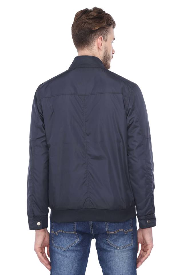 Buy OCTAVE Navy Mens Band Collar Solid Jacket Shoppers Stop