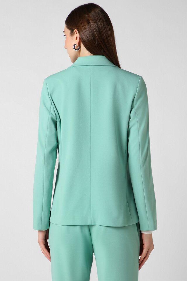 Buy VAN HEUSEN Green Solid Polyester Regular Fit Women s Formal Wear Blazer Shoppers Stop