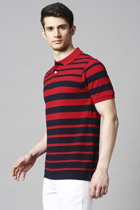 Buy STOP Red Mens Regular Fit Stripes Polo T Shirt Shoppers Stop