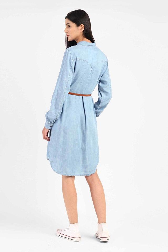 Solid Collared Tencel Womens Regular Shirt Dress