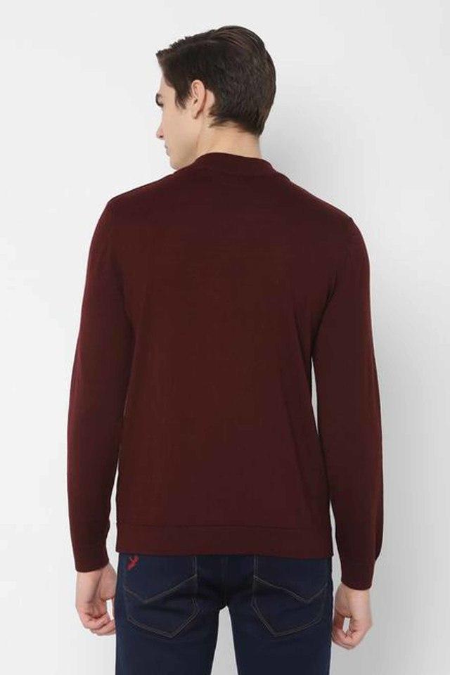 Buy ALLEN SOLLY Maroon Mens Regular Fit Solid Sweater Shoppers Stop