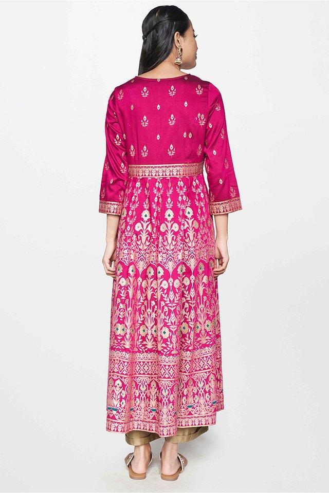 Buy GLOBAL DESI Magenta V- Neck Flared Women's Kurtas | Shoppers Stop