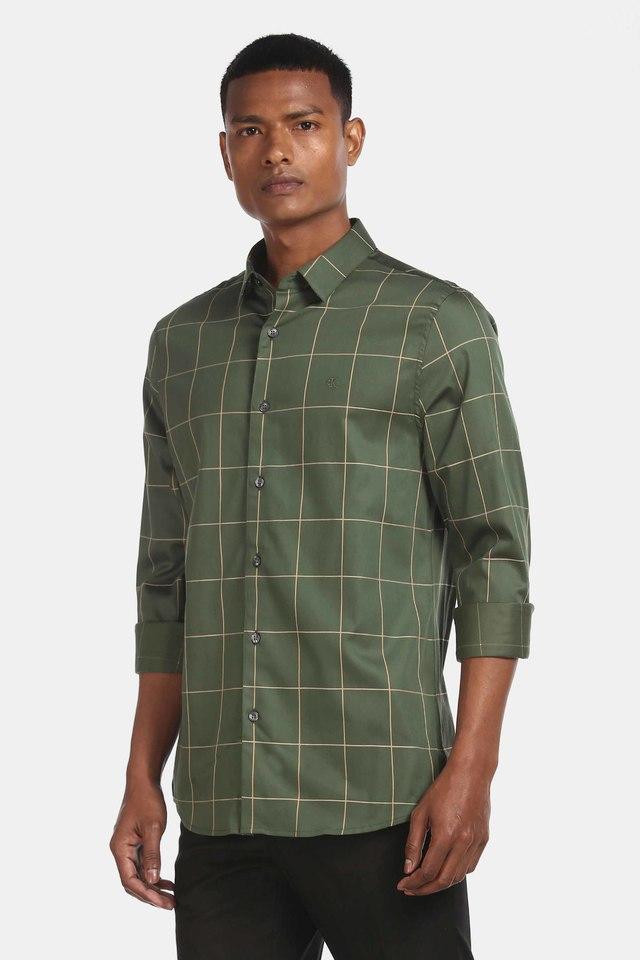 Buy CALVIN KLEIN JEANS Green Checks Slim Fit Mens Casual Shirt