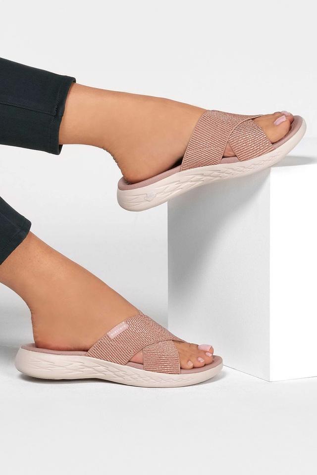 Buy SKECHERS Rose Gold Synthetic Slipon Women s Sandals Shoppers Stop