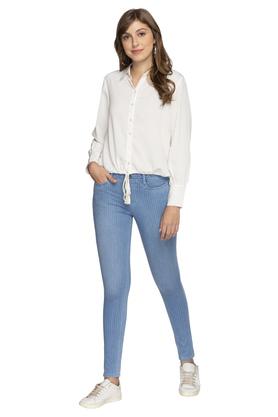 Buy GO COLORS Women Blue Mid Rise Cotton Side Tape Denim Jeggings