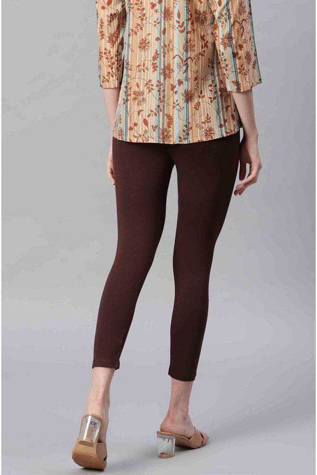 Buy JANASYA Brown Solid Ankle Length Viscose Lycra Women's Leggings