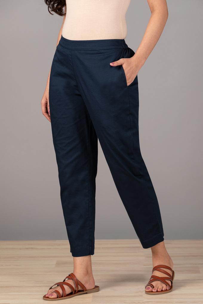 Women Plus Size Lycra Slub Pants