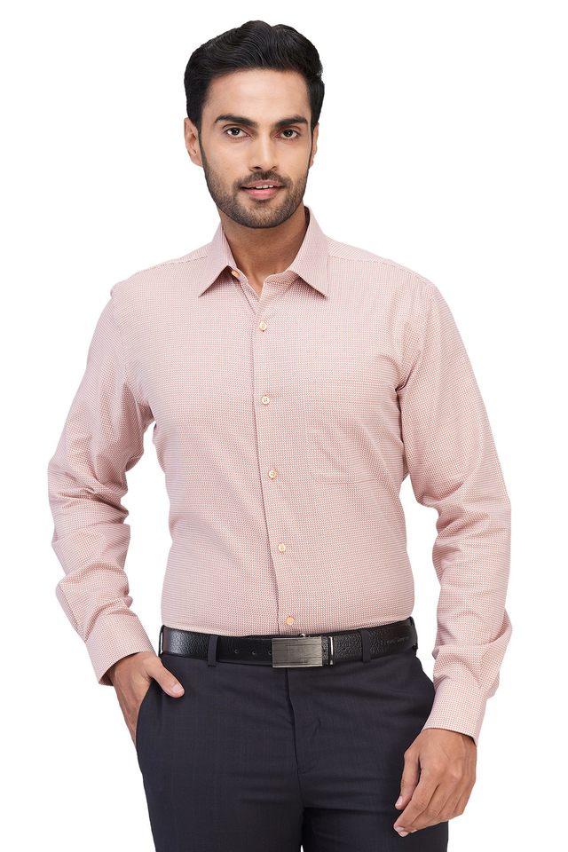 Buy RAYMOND READY TO WEAR Orange Structured Cotton Regular Fit Men s Casual Wear Shirt Shoppers Stop