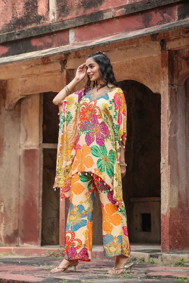 Printed yollow Ladies Cotton Dress Top And Jacket Pant, Handwash, Party Wear  at Rs 1379 in Jaipur