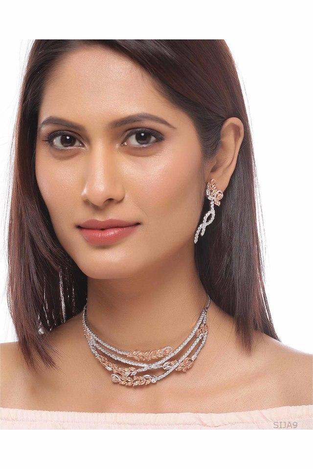 Womens Cubic Zirconia Choker Necklace Set