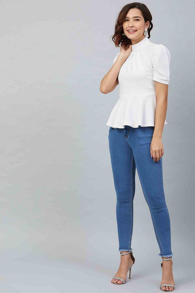 Buy MARIE CLAIRE White Solid Polyester Choker Neck Women 