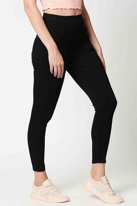 Buy KRAUS Black Skinny Fit Ankle Length Cotton Blend Women's Jeggings