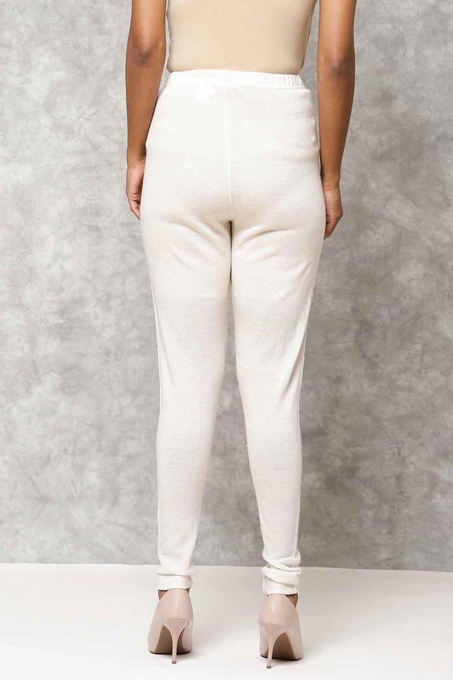 Beige Cotton Blend Solid Leggings