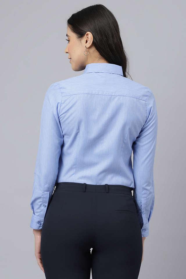 Buy ENGLISH NAVY Blue Solid Collar Neck Poly Cotton Women's Formal Wear  Shirt