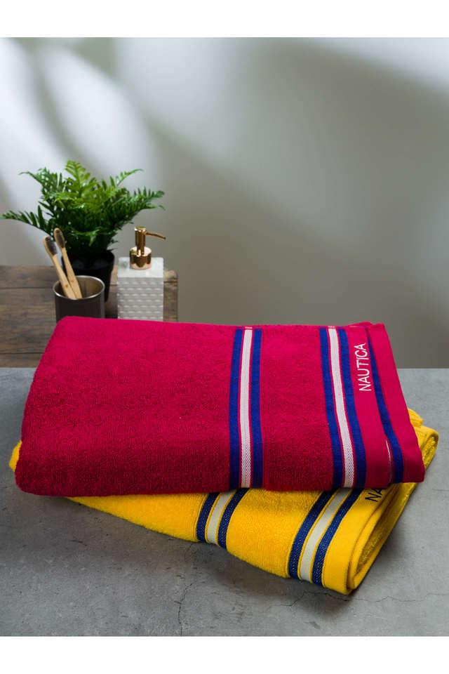 Super Soft Zero Twist 100% Cotton Towel - 2Pc Bath Towel (Vintage Crew  Stripe) Lines-Burgundy/Yellow