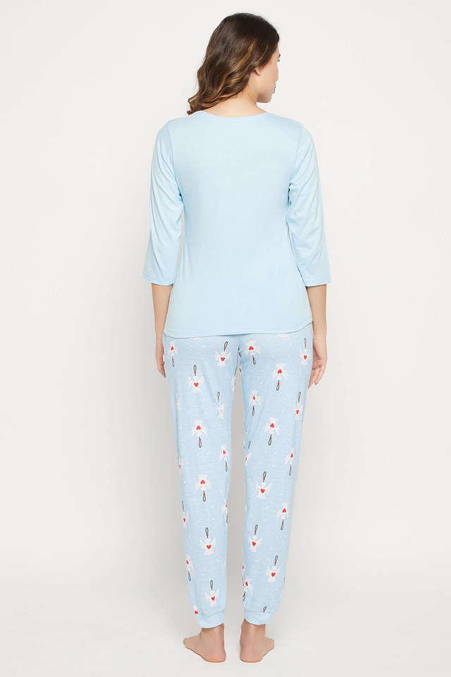 Buy CLOVIA Blue Chic Basic Top & Joggers Set in Baby Blue - Cotton