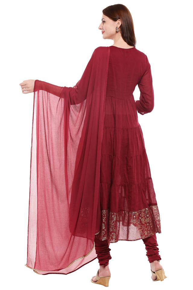 Womens Round Neck Embroidered Churidar Suit