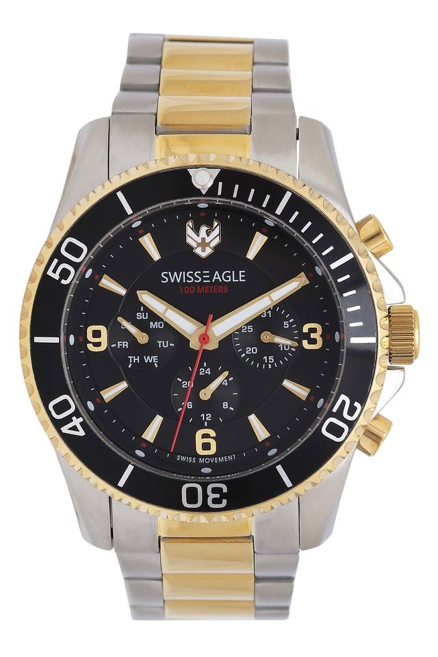 Buy SWISS EAGLE Mens Black Dial Metallic Multi Function Watch - 9168-22 ...