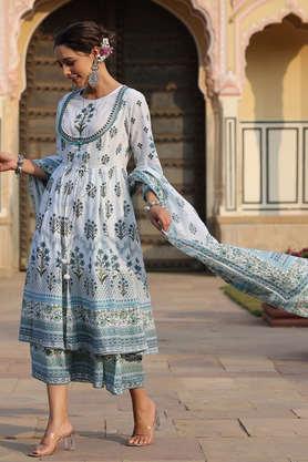 Printed Cotton Round Neck Women's Ethnic Dress