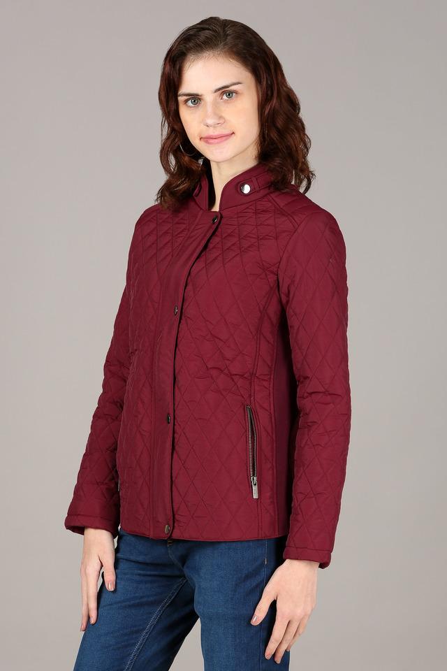 Solid Regular Neck Polyester Womens Winter Wear Jacket