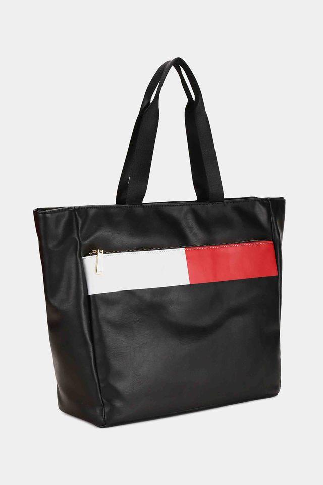 Buy TOMMY HILFIGER Black Zipper Closure PVC Womens Casual Tote Handbags