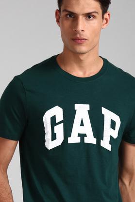 Mens Green Distressed Logo Slub Knit T Shirt