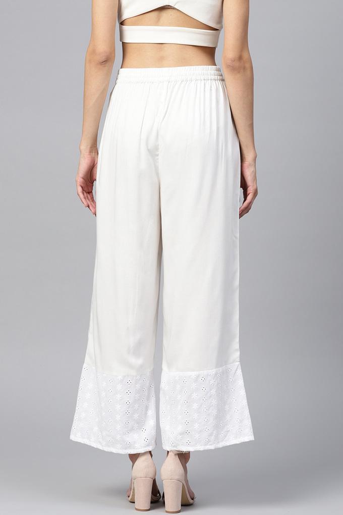 Buy JUNIPER Off White Womens Straight Fit Solid Hakoba Pants