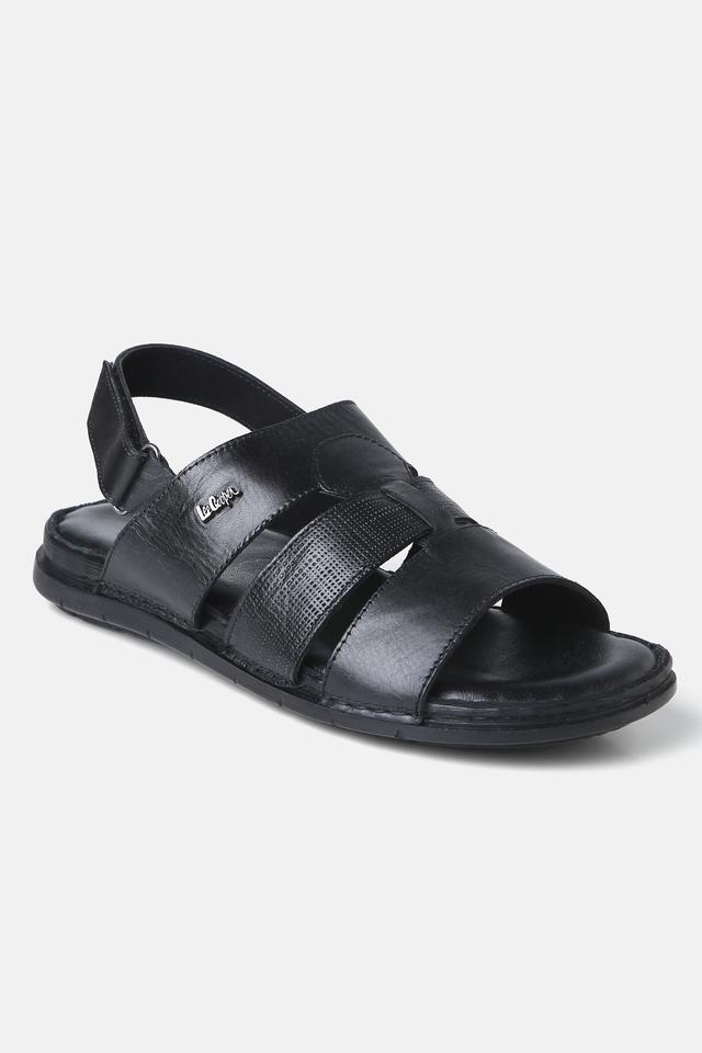 Buy LEE COOPER Black Leather Regular Velcro Mens Sandals