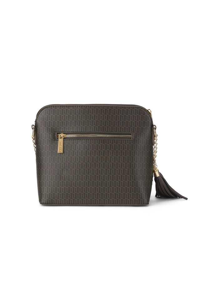 Buy LAVIE Chocolate Mono Tiara Synthetic Zipper Closure Women s Sling Bag Shoppers Stop