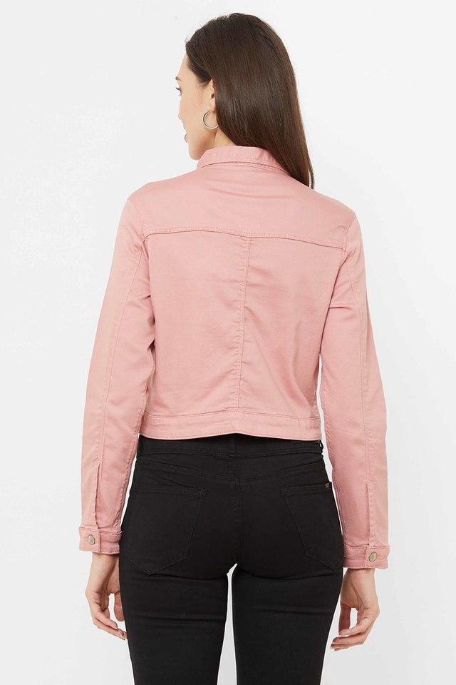 Baby pink outlet cropped denim jacket