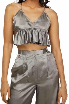silver satin crop top