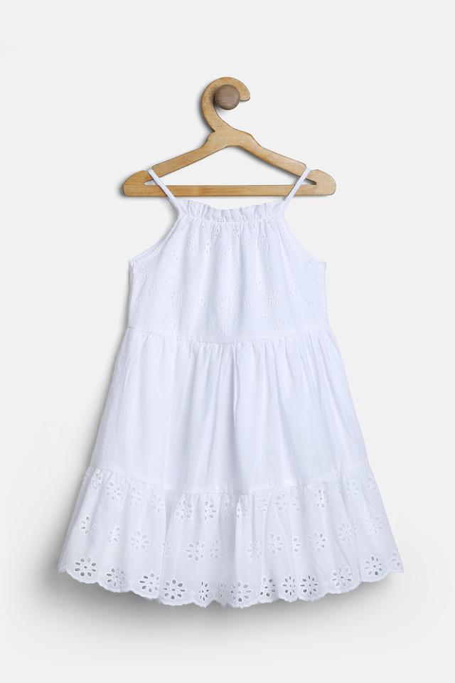 Colour Me by Melange Off-White Cotton Embroidered A-Line Dress