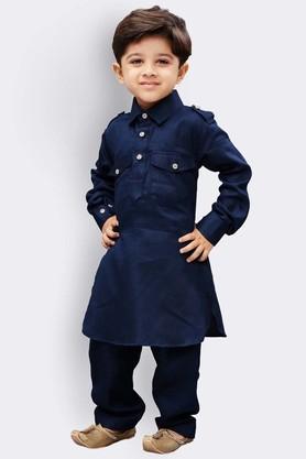 Buy VASTRAMAY Blue Boys Navy Blue Cotton Pathani Suit Set