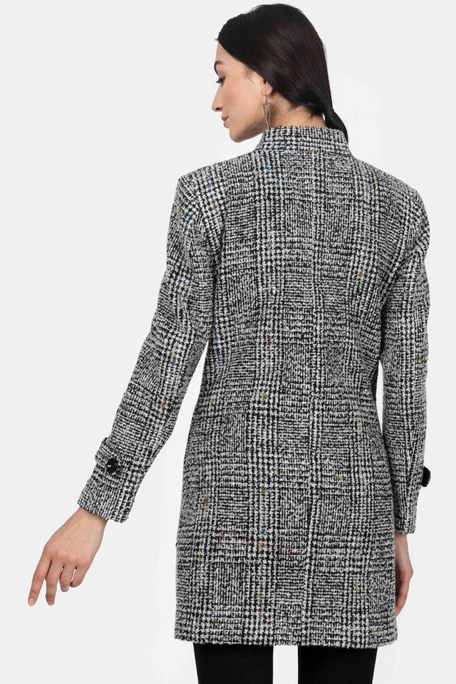 Buy MONTE CARLO Black Womens Regular Fit Checks Collared Coat