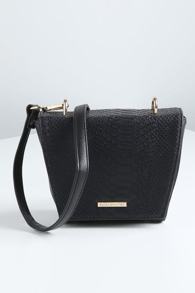 Buy ELLIZA DONATEIN Black Croco 1 PU Zipper Closure Women s Formal Sling Bag Shoppers Stop