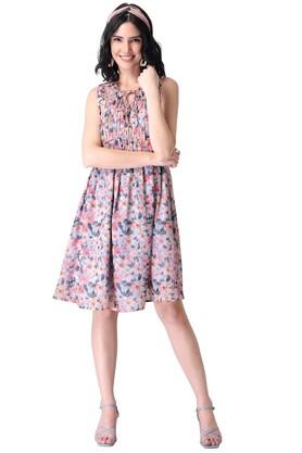 Floral V Neck Georgette Women s Midi Dress