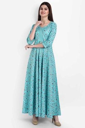Buy SUTI Printed Cotton V Neck Women s Flared Dress Shoppers Stop