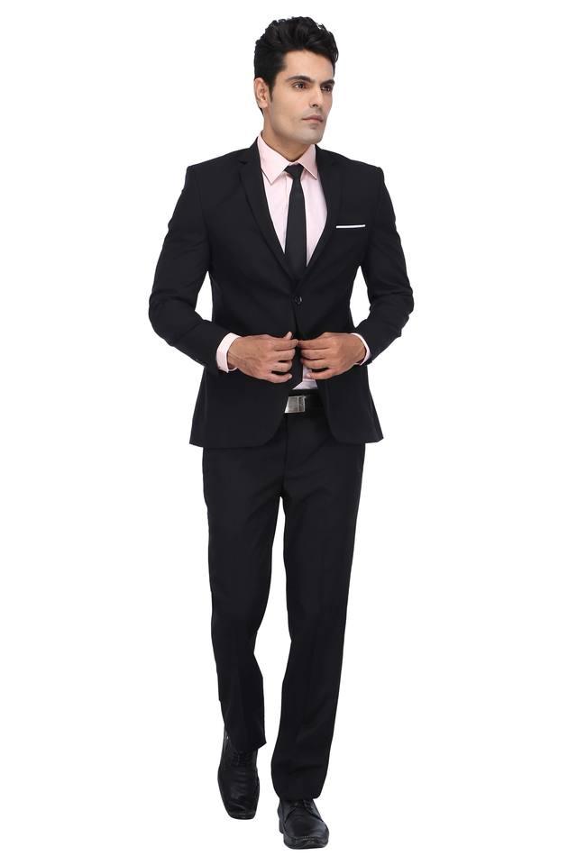 Buy Park Avenue Black Mens Notched Lapel Solid 2 Piece Suit Shoppers Stop